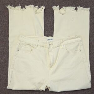 Sneak Peek Cream Color Straight Leg Frayed Hem Jeans